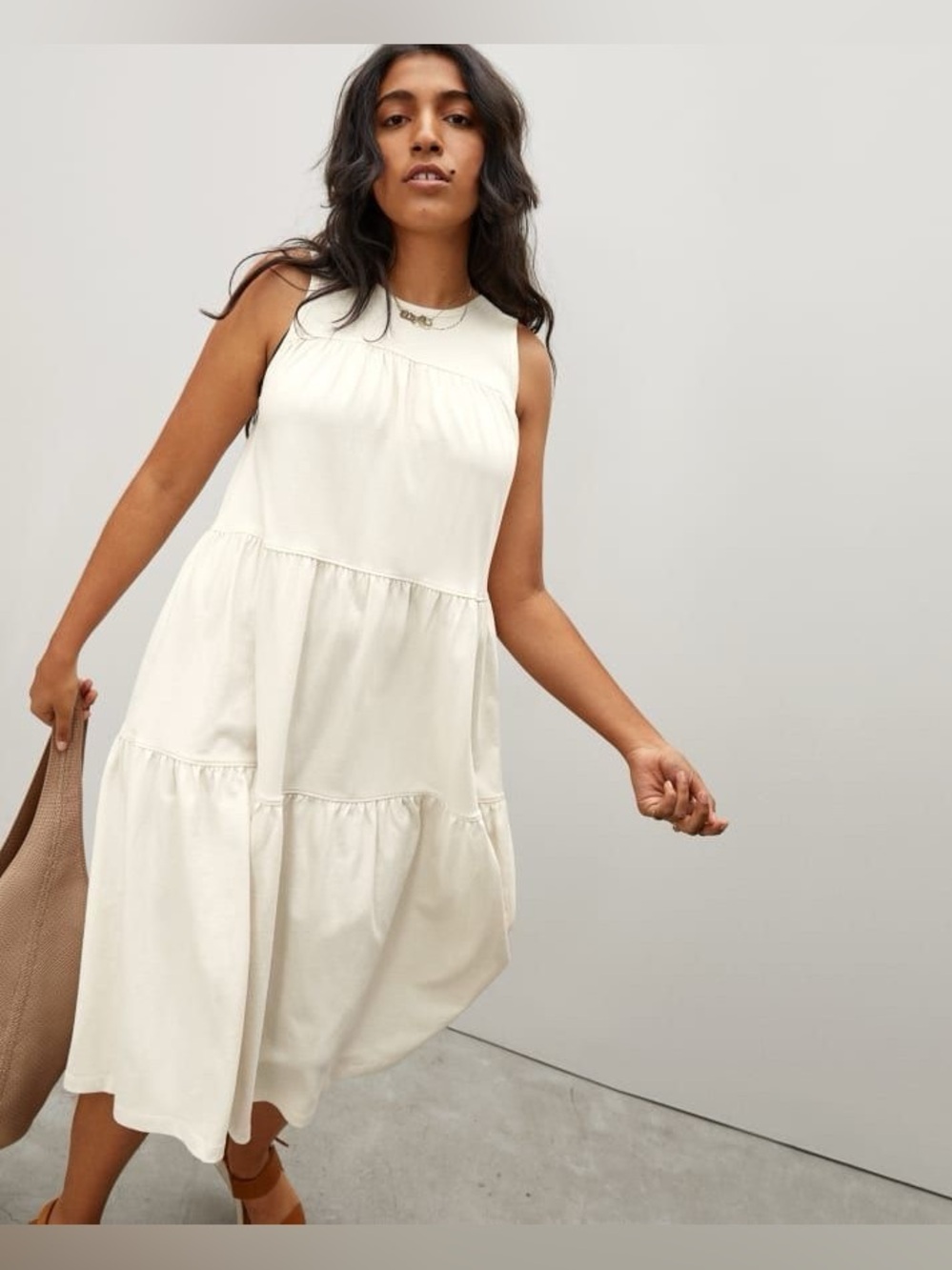 Everlane Cream Tiered Midi Dress
